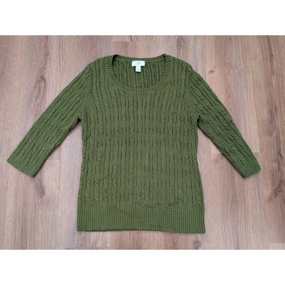 Ann Taylor Loft Cable Knit Sweater Green Size XL Soft Rabbit Hair Blend Stretchy